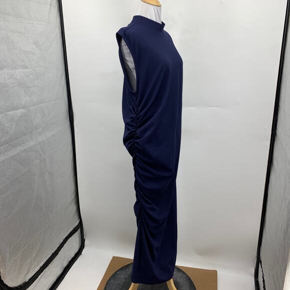 Eloquii Dress Womens 16 Nautical Ruched Ribbed Stretch Sleeveless Mock Neck Midi - Picture 3 of 14